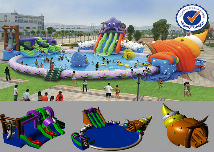 China PVC Inflatable 30M Pool Inflatable Water Parks Huge Slide For Summer factory