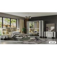 China Wood Panel MDF Glass Bedroom Furniture Set King Bed White Dresser Black Nightstand for sale