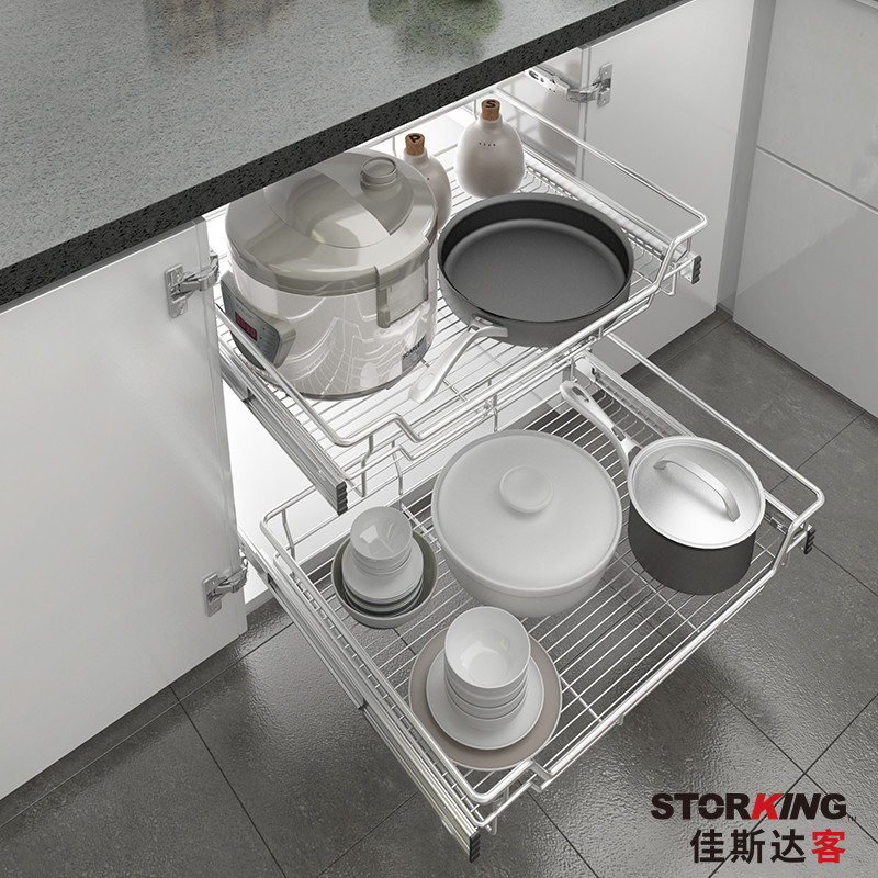 China SS304 Kitchen Pull Out Organizer Cabinet Pull Out Wire Basket Chrome Plating factory