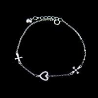 China Cross Sterling Silver Heart Bracelet / Lightweight 925 Silver Chain Bracelet factory