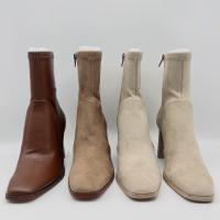 China Off White Womens Leather Dress Boots soft  Tan Waterproof Leather Ankle Boots factory