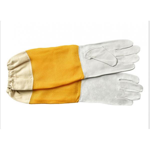 Quality High quality white sheepskin beekeeping gloves with yellow soft ventilated for sale