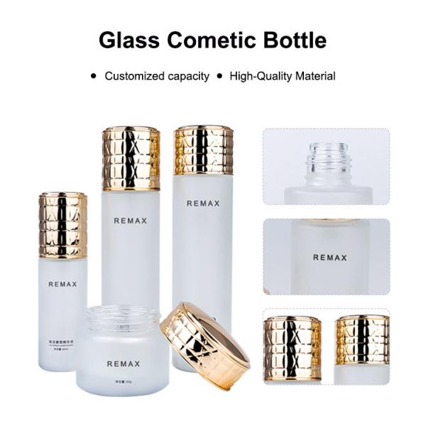 Quality 50g 40ml 100ml 120ml Transparent Frosted Glass Bottles With Gold Cap Cosmetic for sale