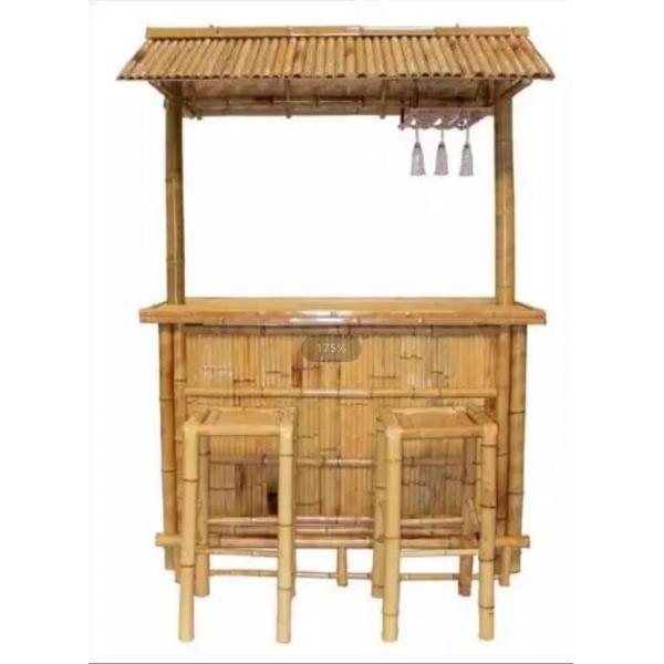 Quality Cabana Party Bamboo Tropical Tiki Bar 220x160cm With Under Cabinet Shelf Stools for sale
