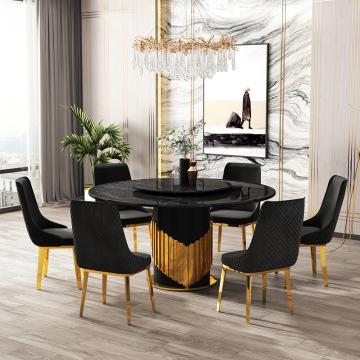 Quality Cross Shaped Stainless Steel Marble Circular Dining Table With Turntable for sale