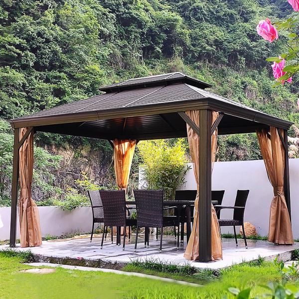 Quality 365x600cm Outdoor Hardtop Gazebo With Curtains And Mesh Cover for sale