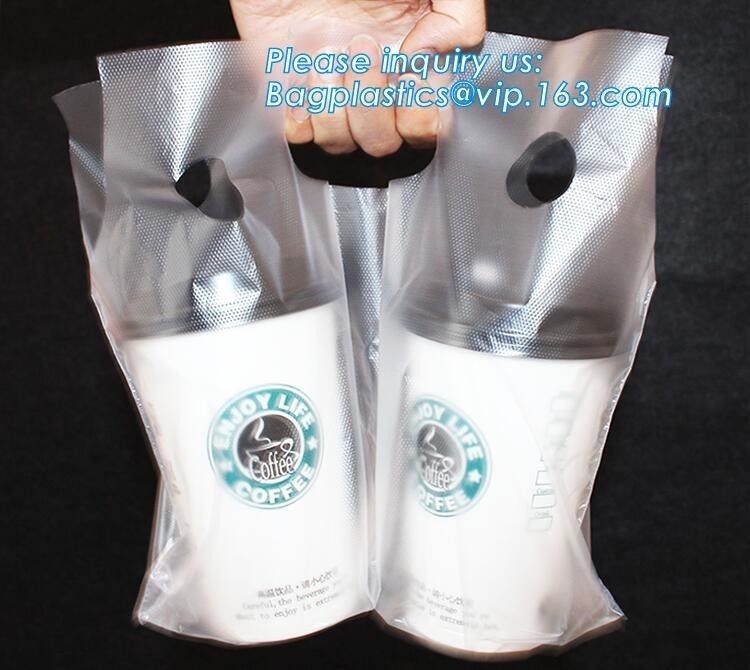 China 100% Biodegradable Cup bags, HDPE polyethylene plastic coffee juice cups drinking carrier take out bag Tea Cup Tea Holde factory