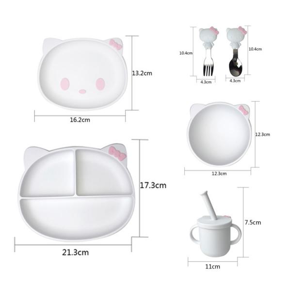 Quality 6pcs Silicone Baby Feeding Set Kitten Shape BPA Free Suction Bowls And Plates for sale