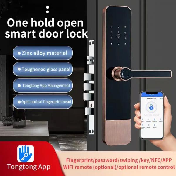 Quality Copper Indoor Smart Fingerprint Door Lock TTLock Biometric Password IC Card for sale