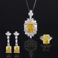 China 925 Sterling Silver Jewelry Set Radiant Cut Created Yellow Diamond Pendant Ring Earrings factory