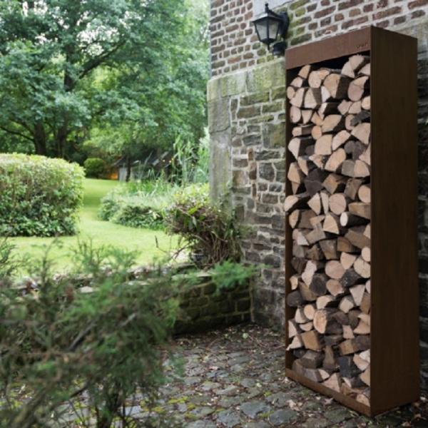 Quality Custom Outdoor Rectangular Log Holder Corten Steel Firewood Storage Rack for sale