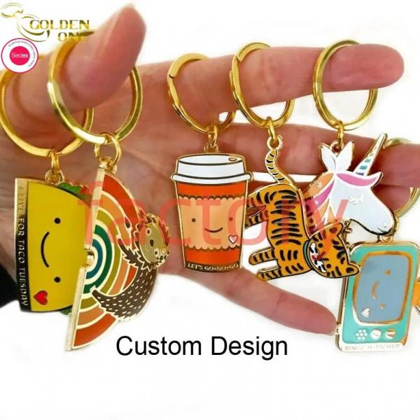 Quality Enamel Personalized Metal Keychain Round Double Sided Chrome Plated Circle for sale