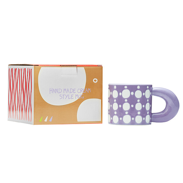 China Handmade Ceramic Coffee Mugs Gift 3d Mug Purple White Polka Dot Pattern Large Coffee Mug Office Rest factory