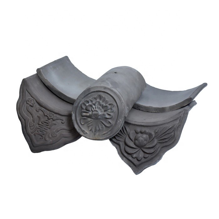 China Chinese Pagoda Clay Roof Tiles House Ornaments 160mm Grey Ceramic Roof Tiles factory
