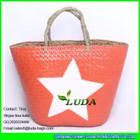 China LUDA imitate palm leaf straw bag painted white star  straw beach tote bag factory