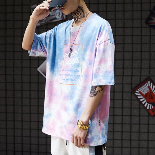 Quality Colorfull Green Tie Dye Men Streetwear T Shirts 130gsm-230gsm Worsted Fabric for sale