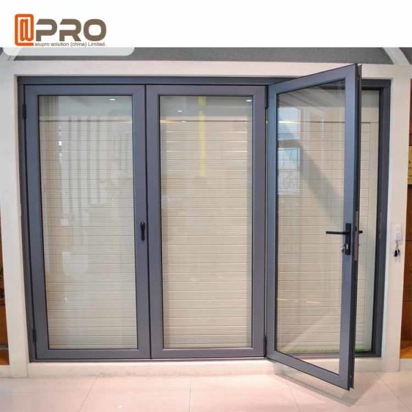 Quality Powder Coating Grey Aluminum Folding Doors With Double Glass Water Resistant custom folding door mdf folding door for sale