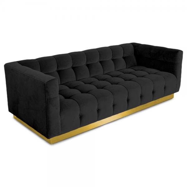 Quality European furniture luxury classic recliner  black Velvet living room sofa with golden metal base for sale