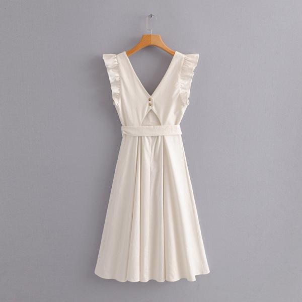 Quality Elegant white linen maxi woman dress with bow for sale