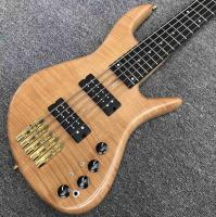 China Solid Flame Maple Top 5 Strings Bass Guitar Ebony Fingerboard Custom Gold Hardware Ash Wood Electric Bass factory