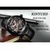 China KINYUED oem waterproof custom logo leather fashion tourbillon skeleton wrist watch luxury automatic watches mens watch factory