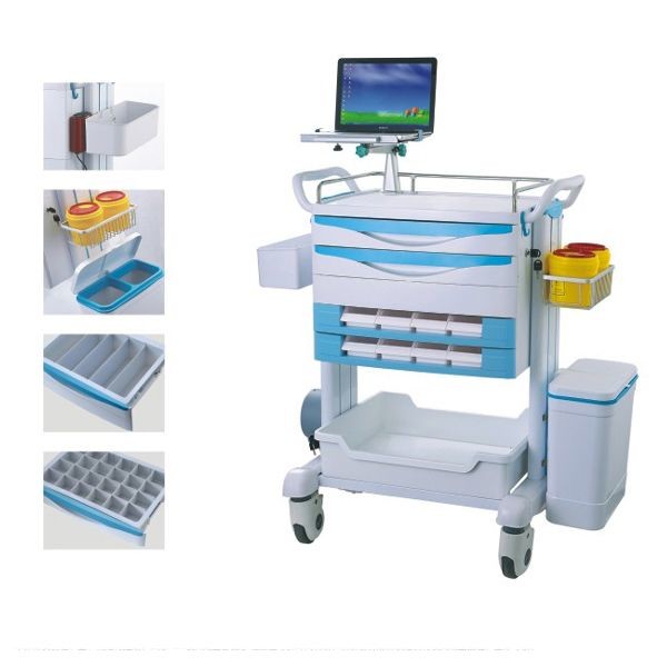 Quality Luxury Patient Resuscitation Crash Cart Hydraulic Wheels Manual Trolley for sale