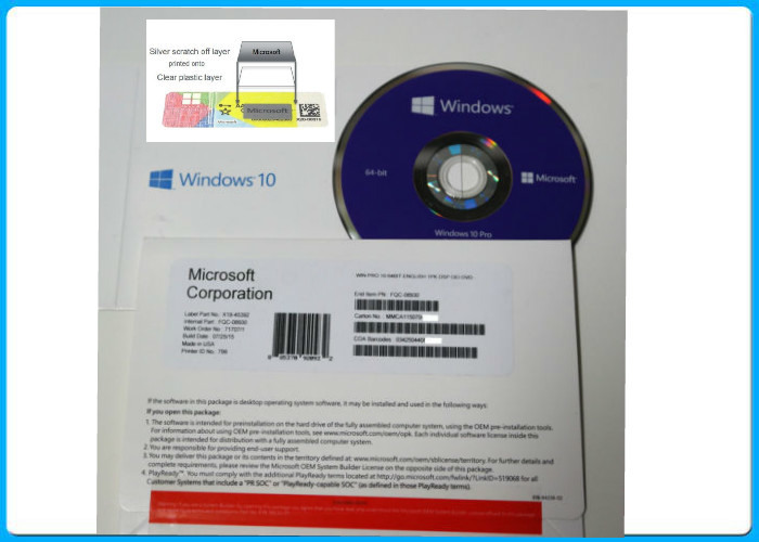 China Microsoft Windows 10 Pro Software + Genuine key , windows10 64bit DVD disk factory
