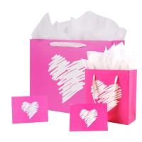 China Custom Order Luxury Pink Heart Gift Jewelry Shopping Paper Bag for Valentine's Day for sale