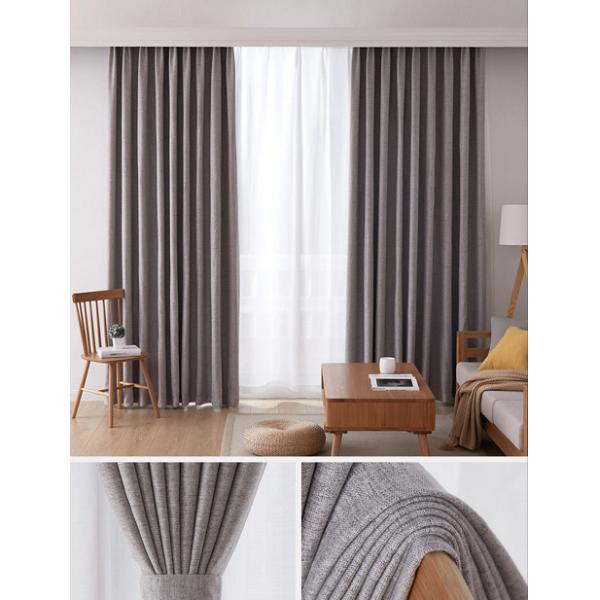 Quality Velvet Linen Light Grey Blackout Curtain Double Layer Simple Ring Style for sale