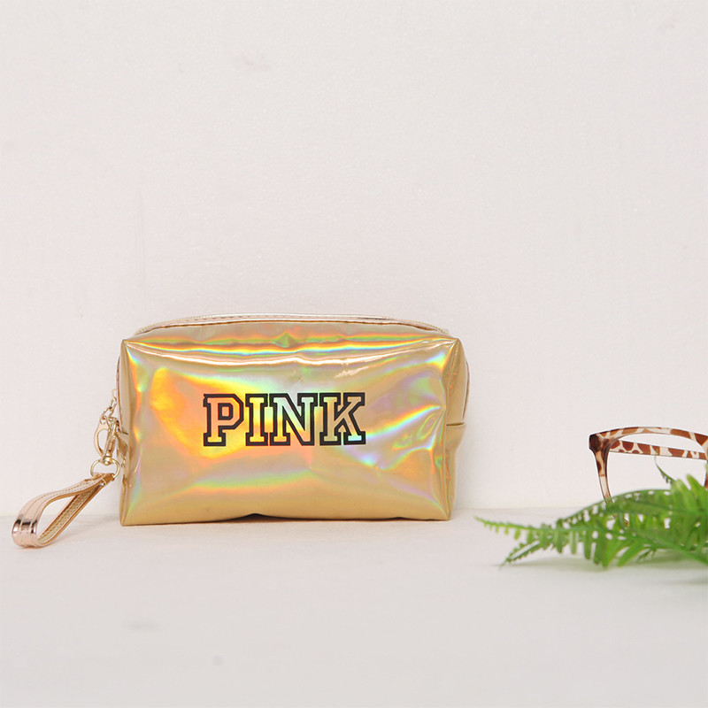 China Wholesale 4 Colors Pink Shiny PU Leather Cosmetic Wristlet Bag factory
