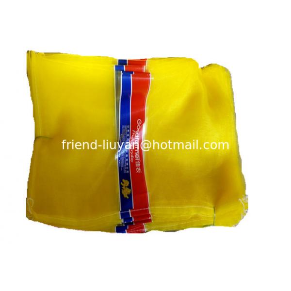 Quality Yellow HDPE Leno Woven Mesh Bag With Printed Label L Stitched Mesh Bags For Ginger Packing for sale