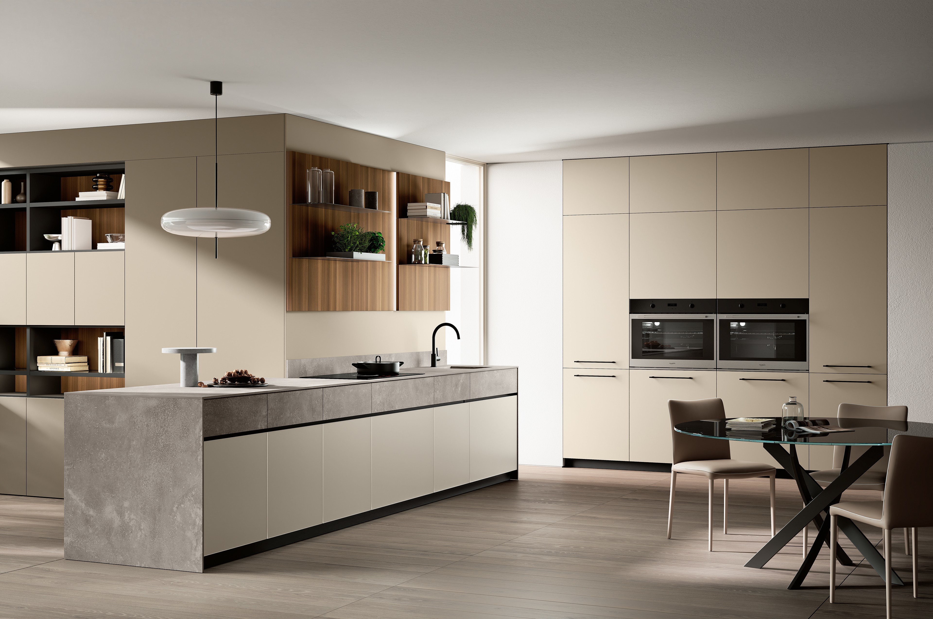 China Customized Luxury Modern Beige Color Kitchen Cabinets Whole Kitchen Design factory