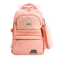 China Pink Emboss School Bags Backpack Nylon Polyester Material With Pencil Case factory