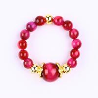 China 4MM Rose Red Tiger Eye Crystal Stretch Round Bead Ring Healing Stone Adjustable Ring For Unisex factory