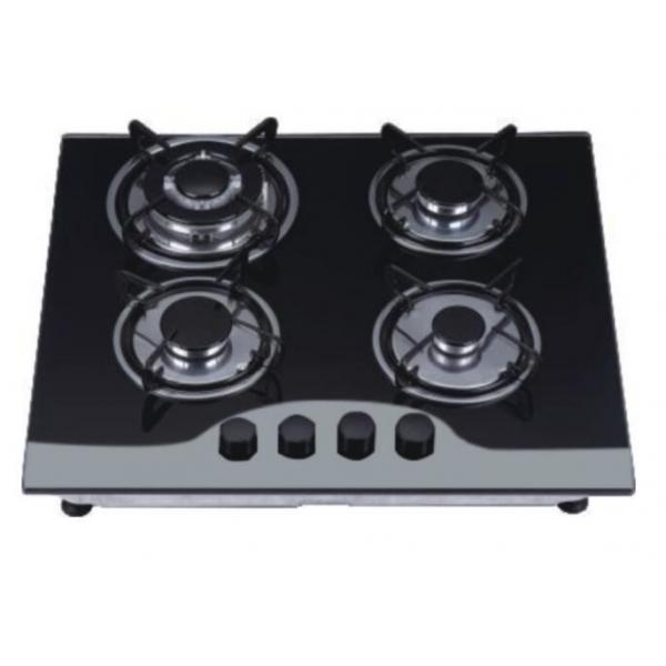 Quality Durable Four Burner Gas Cooker Hob Built In Installation Black Tempered Glass for sale