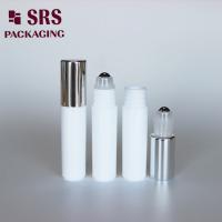 China SRS empty cosmetic 5ml white plastic roller ball bottle with silver cap factory