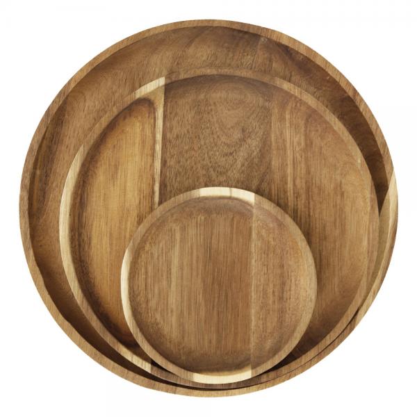 Quality Home Anti Fall Round Bamboo Tray , Acacia Wood Serving Tray / Plate for sale