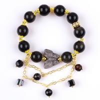 China Semi-Precious Stone Golden Obsidian With Silver Obsidian Butterfly Round Shape Bead Bracelet factory