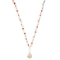 China Spring Handmade Beaded Chain Necklace With Multicolor Stone Beads Shell Pendant factory