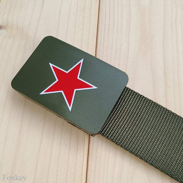 Quality Durable Nylon 2 Inch Webbing Belt Printed Red Five Pointed Star Army Green for sale