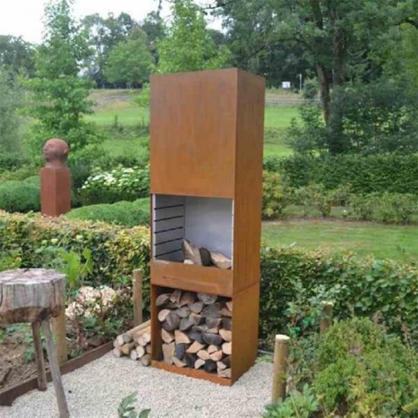 Quality Outdoor Wood Burning Rectangular Column Corten Steel Fireplace Cooking Stove for sale