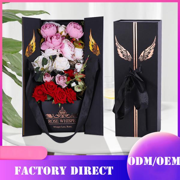 Quality Black Square Cardboard Foldable Luxury Flower Gift Box Flower Packaging Box for sale