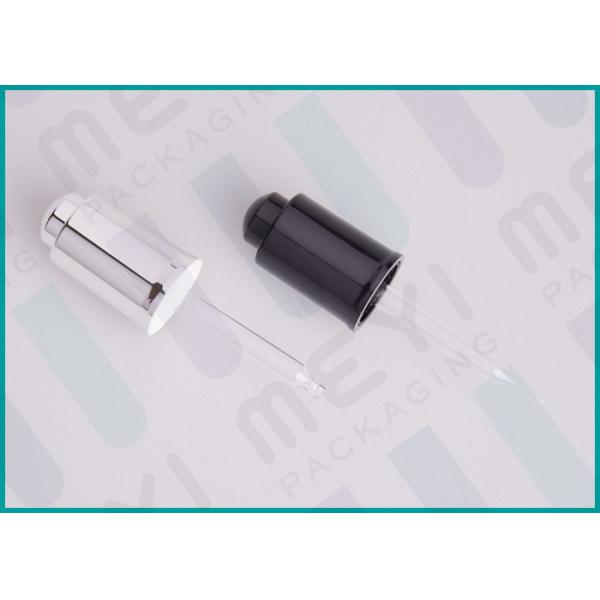 Quality 18/410 Glass Oil Dropper With ABS Material UV Shiny Silver Press Button for sale