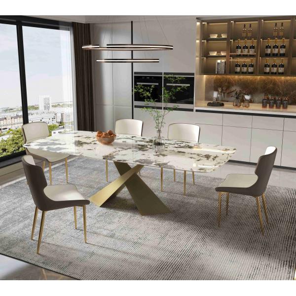 Quality Bright Rock Board Small Apartment Dining Table Chair Sets Nordic Modern Light Luxury Bronze Dining Room Set for sale