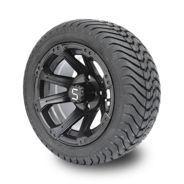 Quality Golf Cart 12 Inch Matte Black Wheels and 215/35-12 Street Tires 4x4 Bolt Pattern DOT Rated for sale