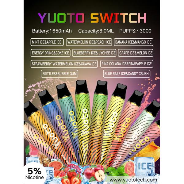 Quality Yuoto Switch Custom Electronic Cigarette 3000 Puff  8ml Juice Capacity for sale
