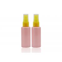 China Flat Shoulder Pink PET 50ml Small Plastic Spray Bottles Refillable With Yellow Pump factory