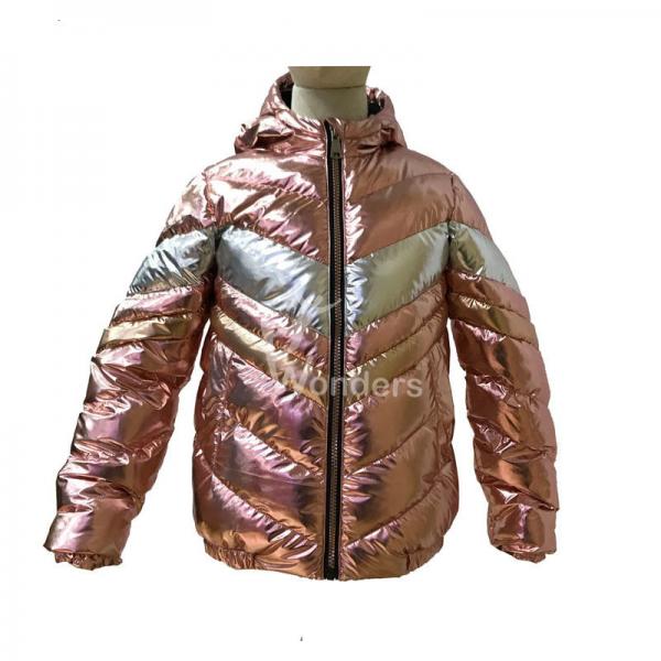 Quality Girl'S Shiny Metallic Full Zip Outdoor Insulated Jackets Puffer Padded Hooded for sale