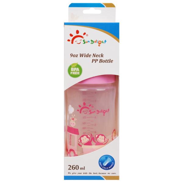 Quality 9oz 260ml Wide Neck Arc PP Baby Feeding Bottle for sale