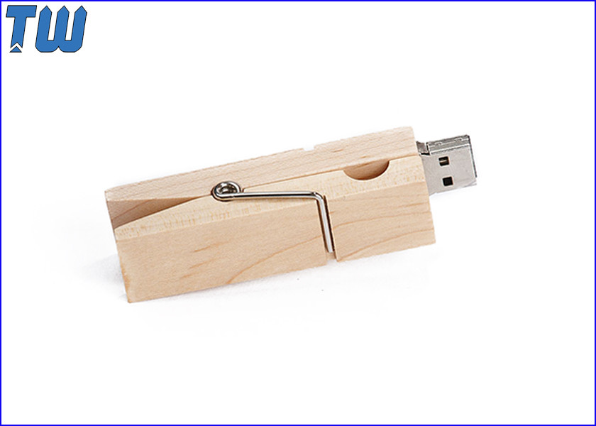 China Wooden Clothes Clip Durable Waterproof 2GB Thumbdrives Flash Disk factory